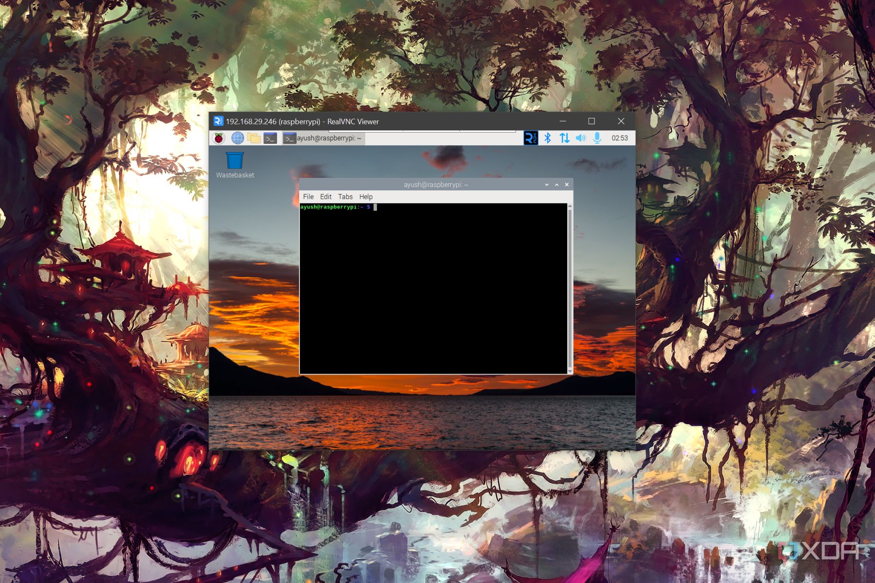 A PC using RealVNC Viewer to access a Raspberry Pi