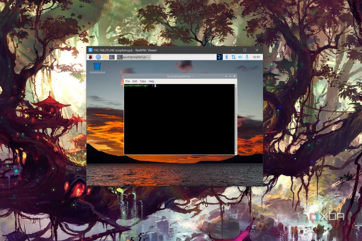A PC using RealVNC Viewer to access a Raspberry Pi