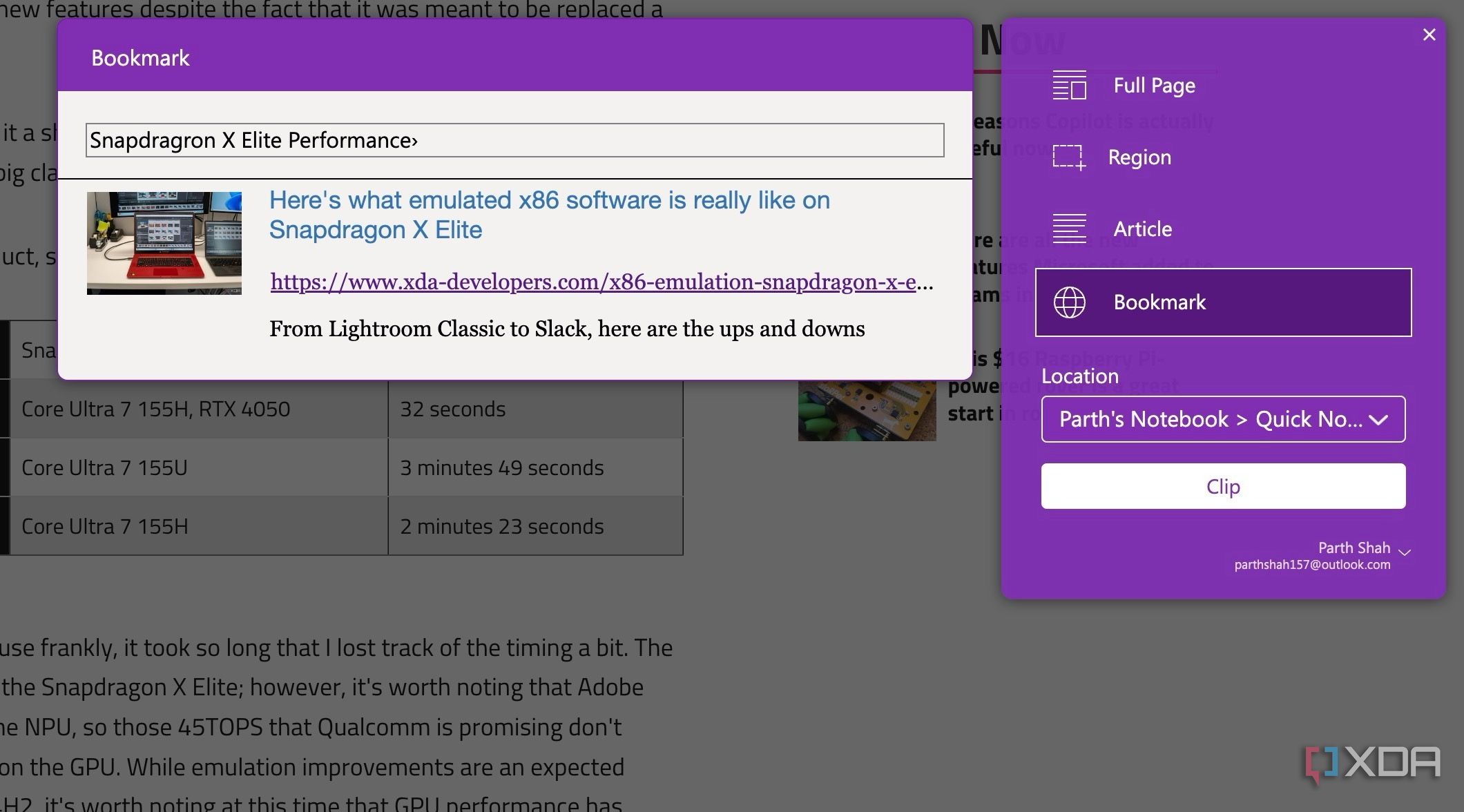 Bookmark an article to OneNote