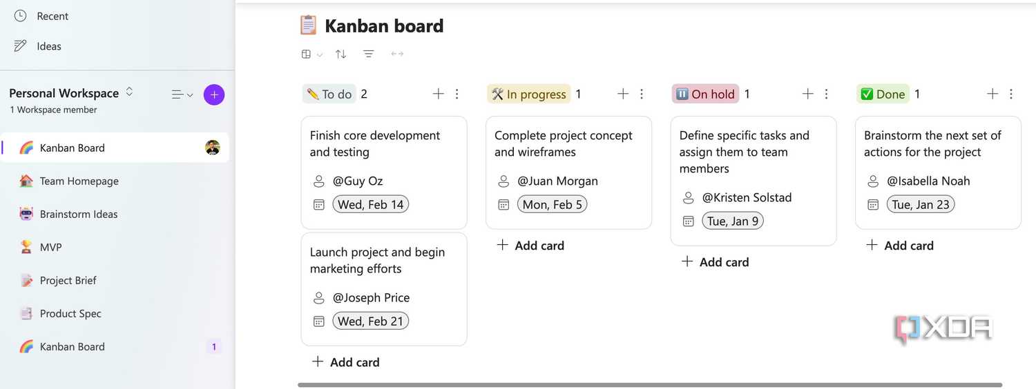 Kanban board in Microsoft Loop