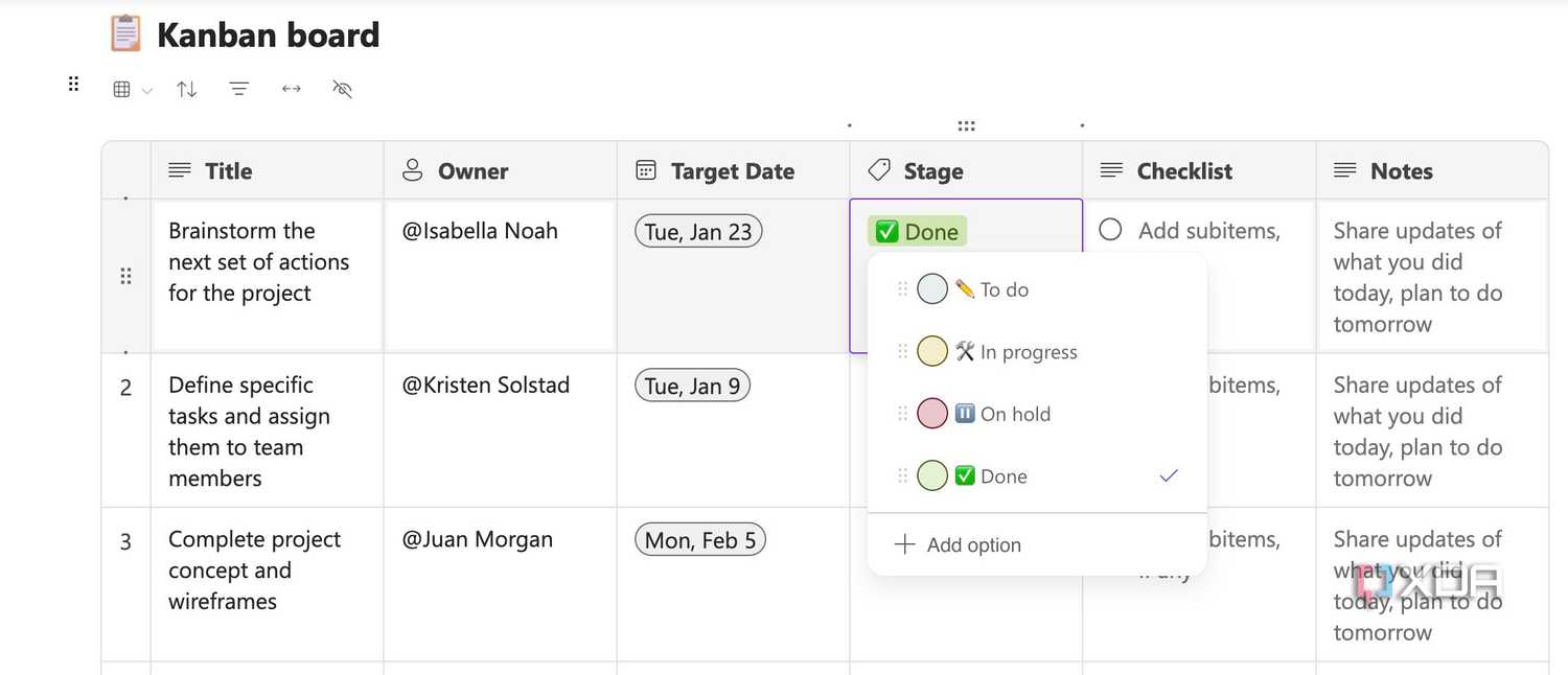 change kanban board view in Microsoft Loop