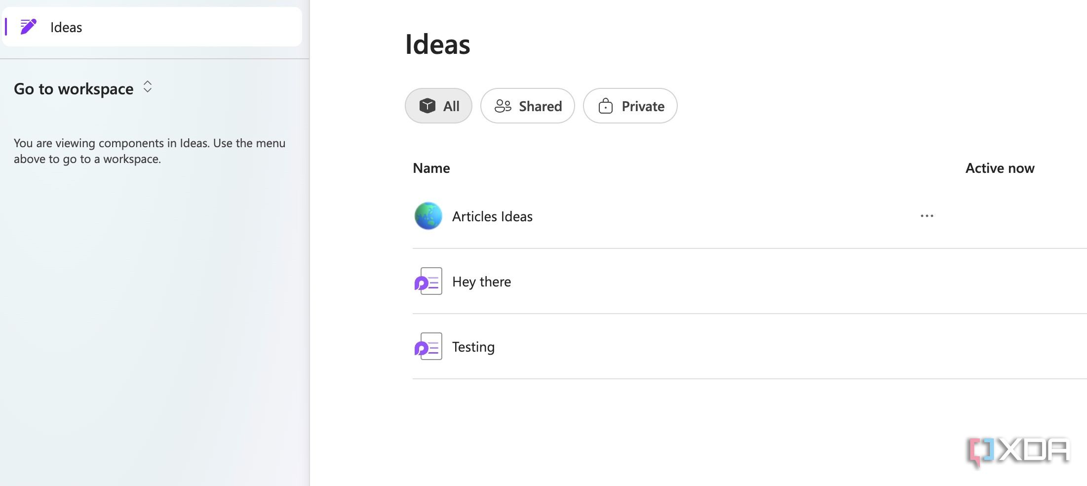 Ideas menu in Microsoft Loop