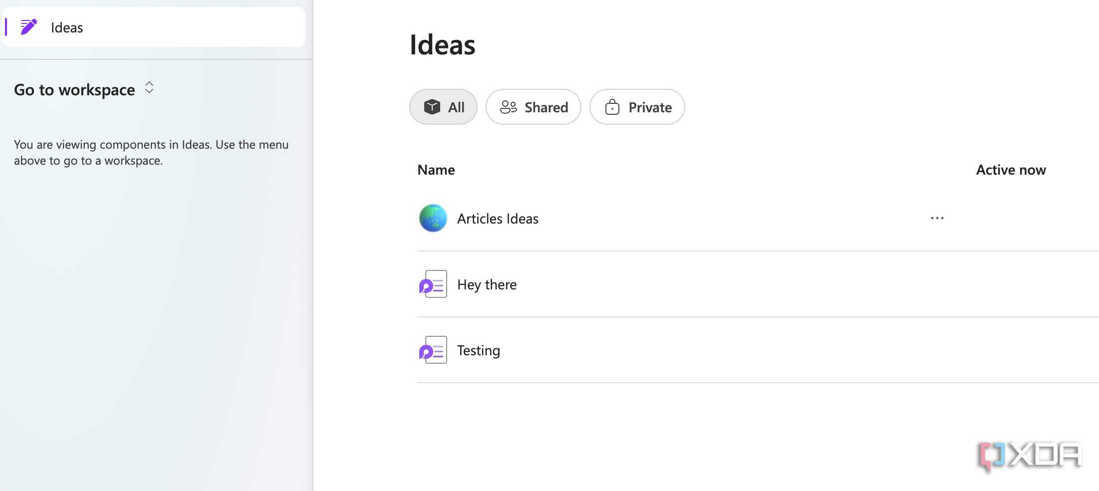 Ideas menu in Microsoft Loop