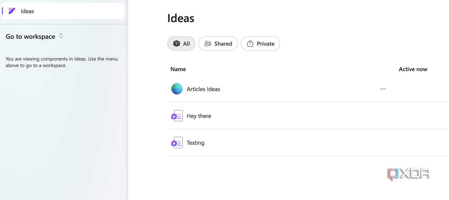 Ideas menu in Microsoft Loop