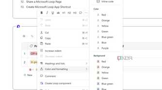 Text editing options in Microsoft Loop