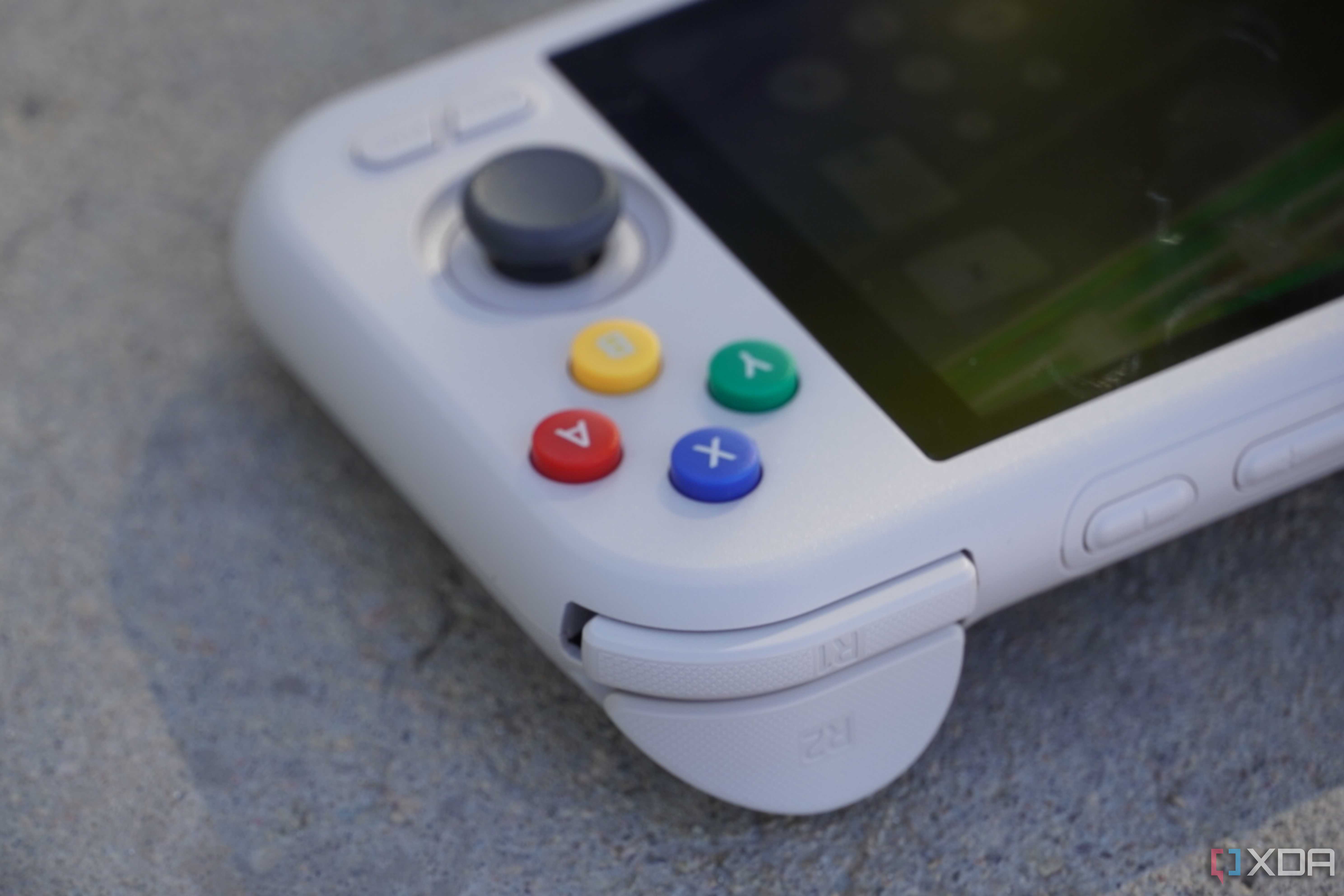 The buttons and joystick on the right side of the Retroid Pocket 4 Pro.
