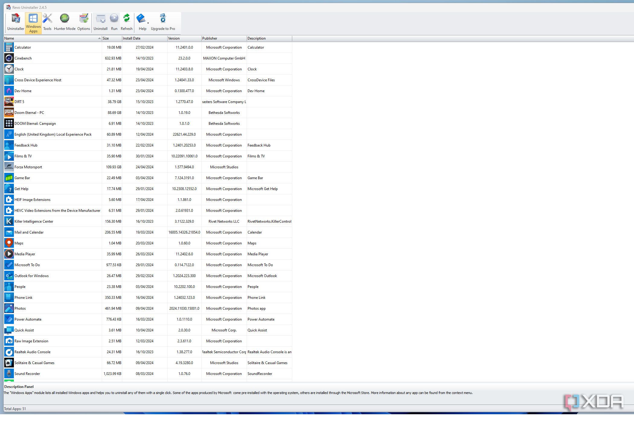 revo uninstaller windows app tab