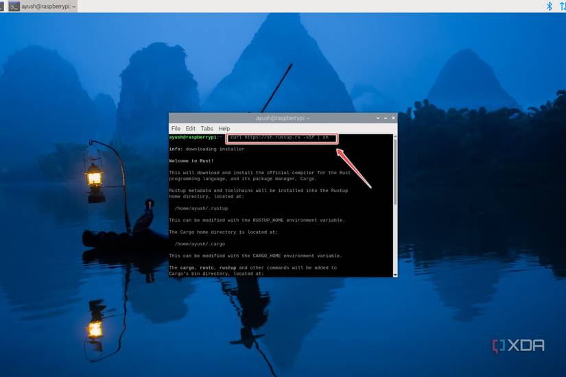 The Rustup command to install the Cargo package manager
