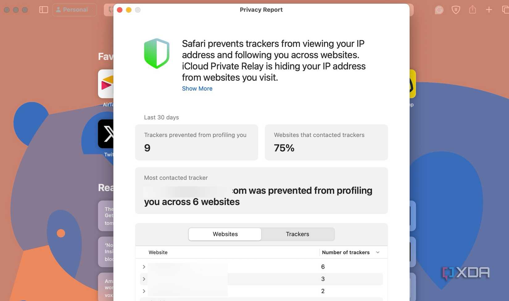 Privacy report on Safari for Mac