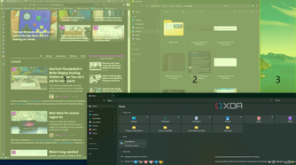 Screenshot of Windows 11 using FancyZones to snap apps to different areas of the screen in a custom layout