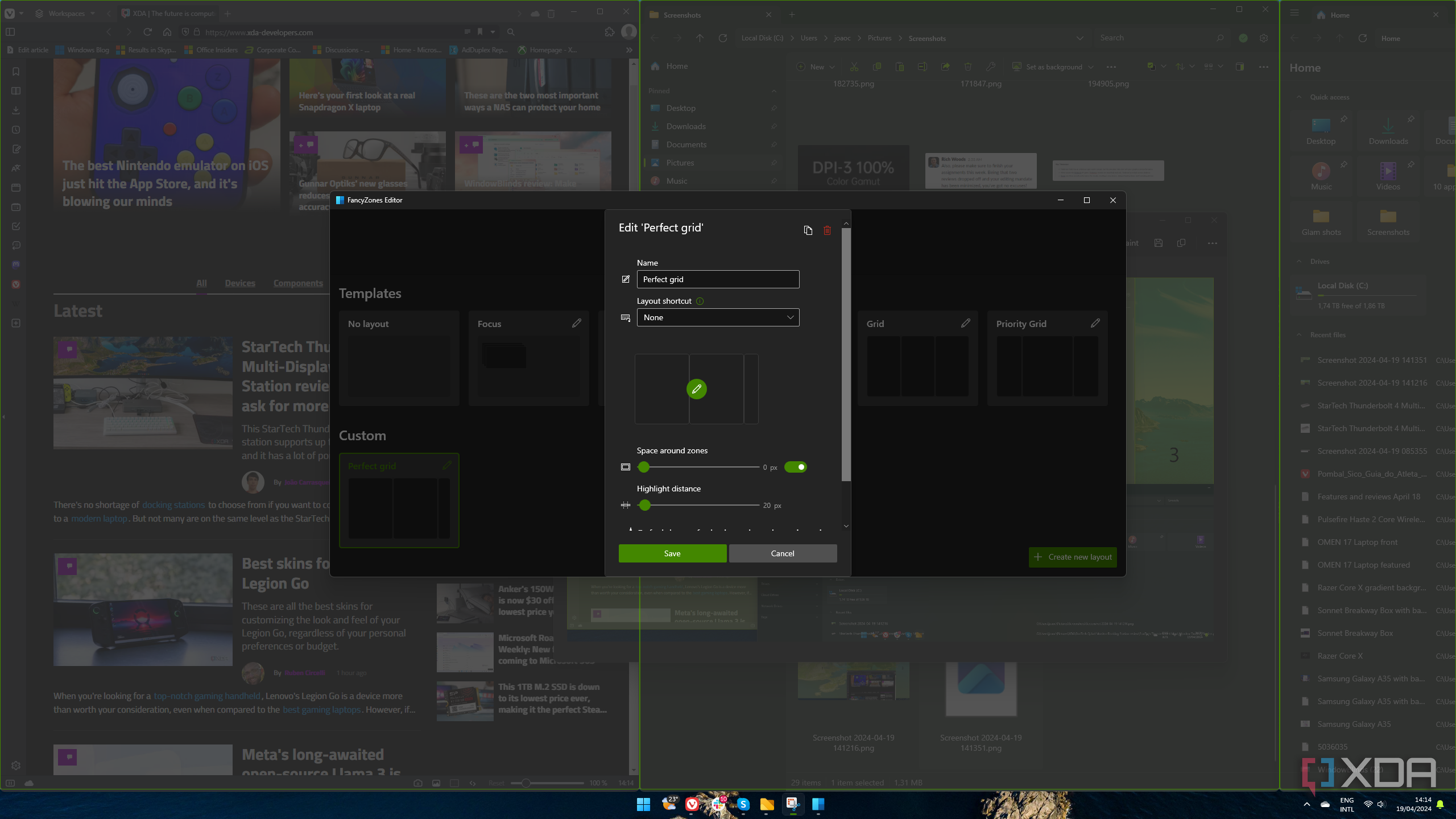 Screenshot of the layout editor on PowerToys FancyZones