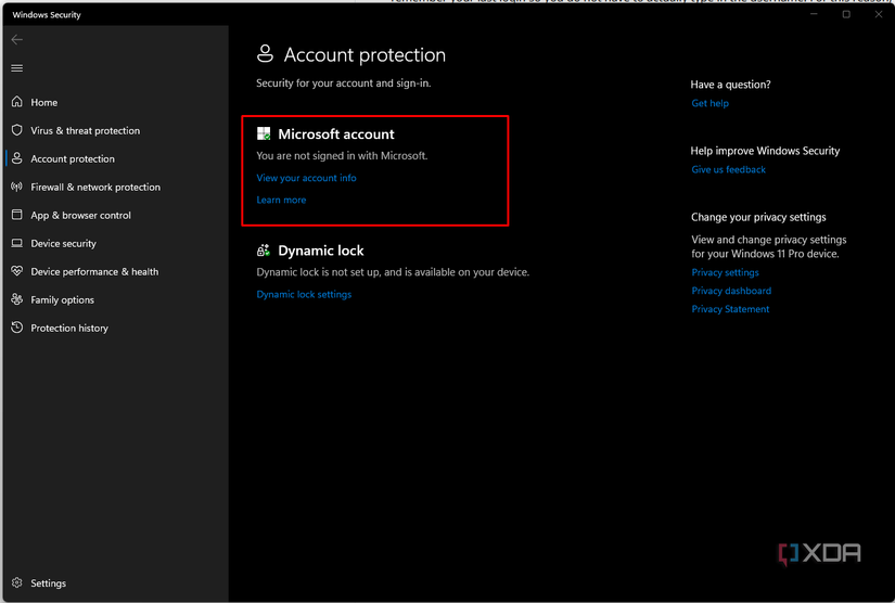 Screenshot of a microsoft setttings pane