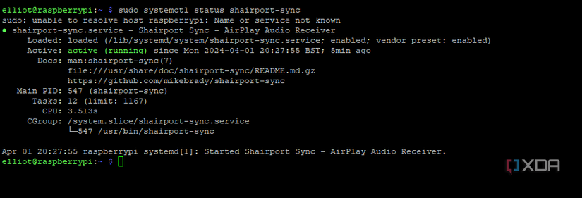 A screenshot of a systemd service for shairport-sync