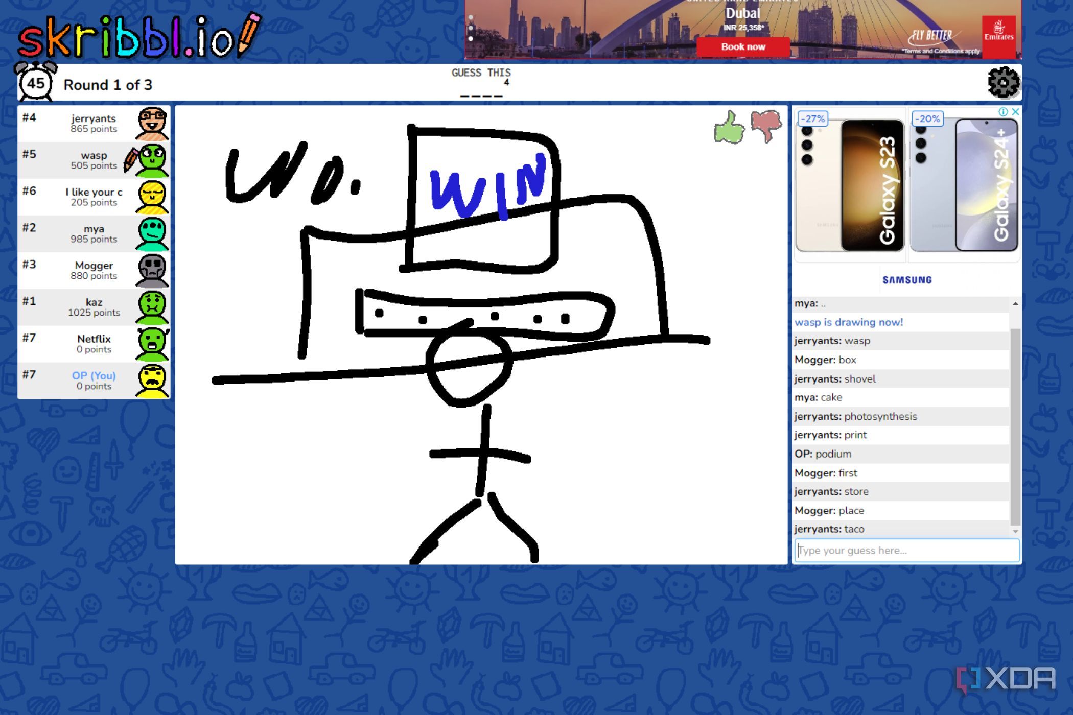 A screenshot showing the Scribbl.io gameplay.