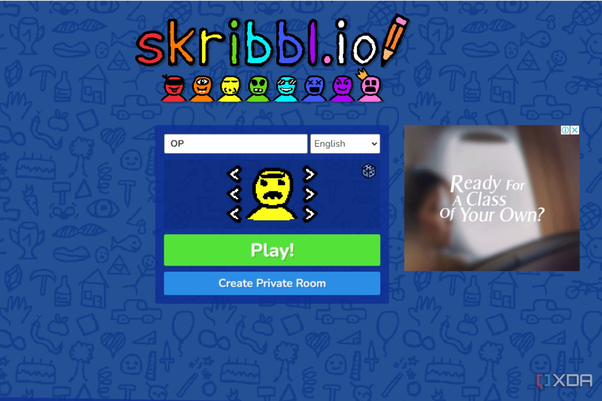 A screenshot showing the Scribbl.io main page.