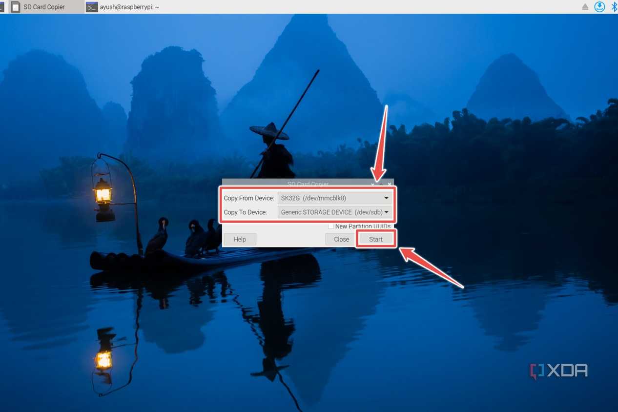 The SD Card Copier tool with certain settings highlighted