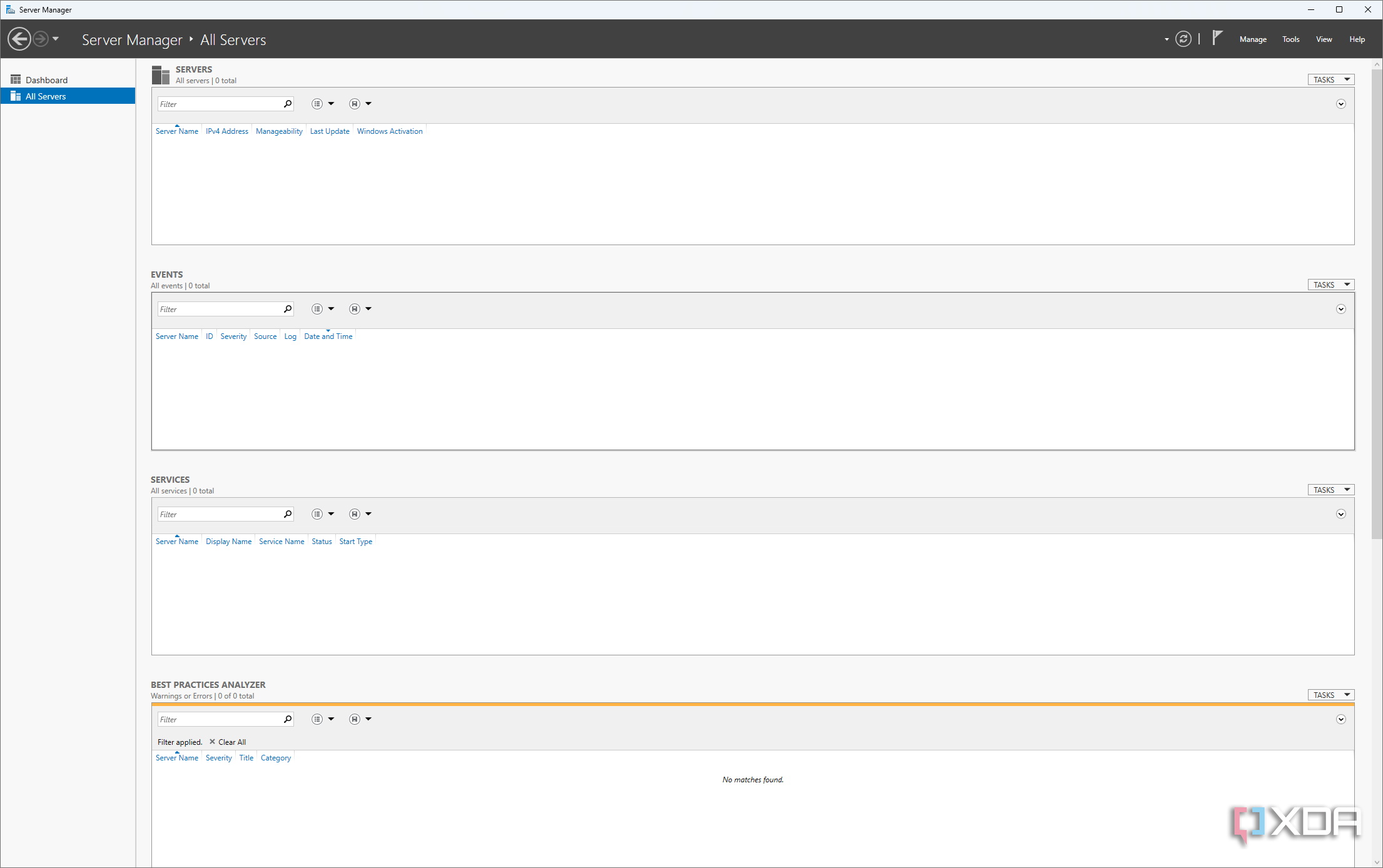 Screenshot of Server Manager running on Windows 11 showing the Al Servers page