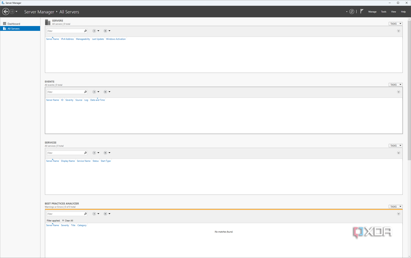 Screenshot of Server Manager running on Windows 11 showing the Al Servers page