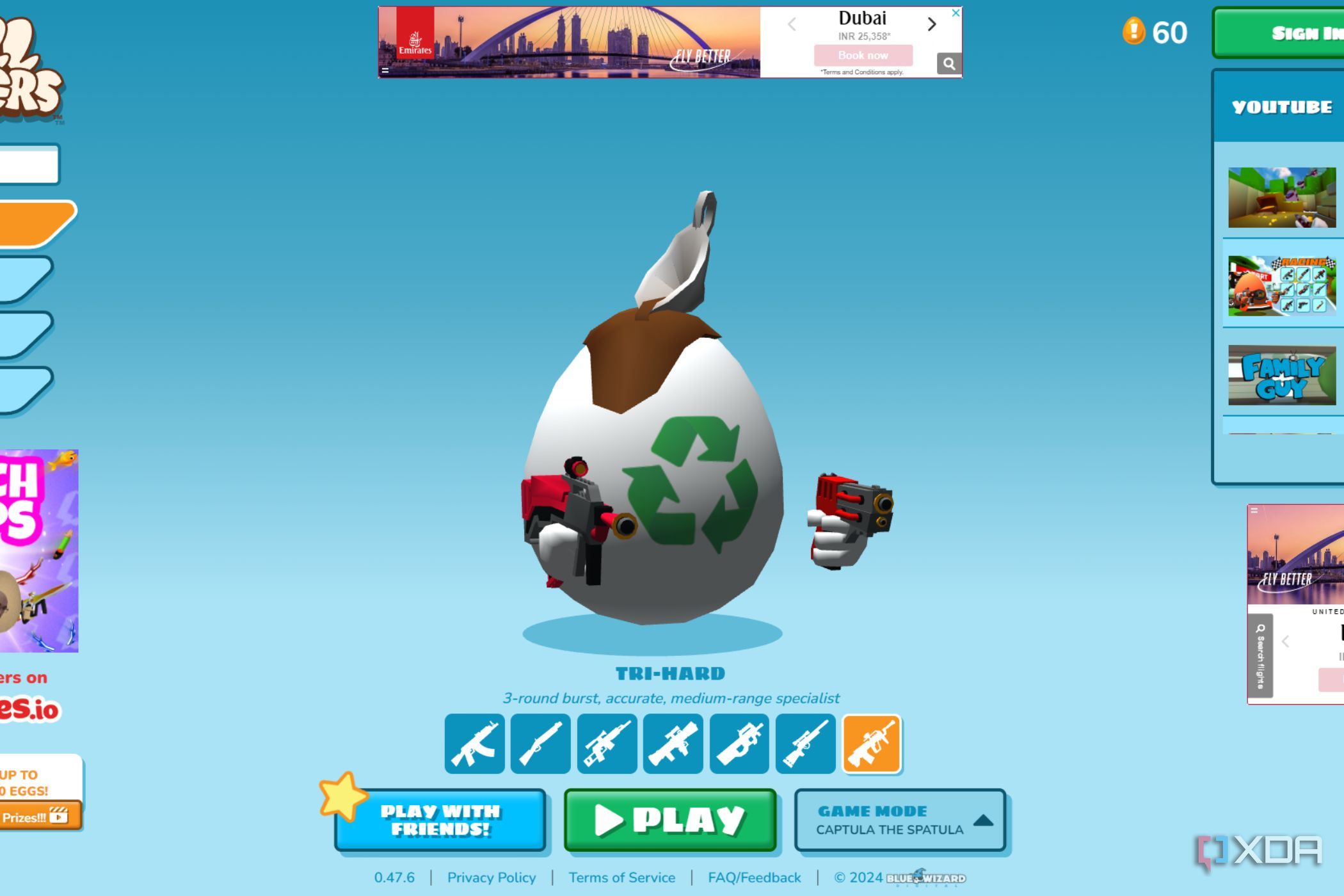 A screenshot showing the Shell Shockers lobby screen.