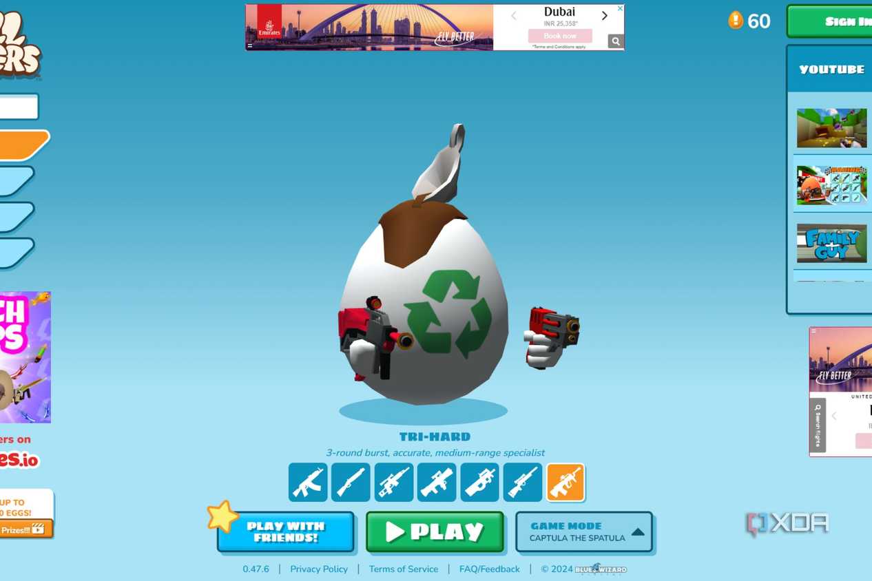 A screenshot showing the Shell Shockers lobby screen.