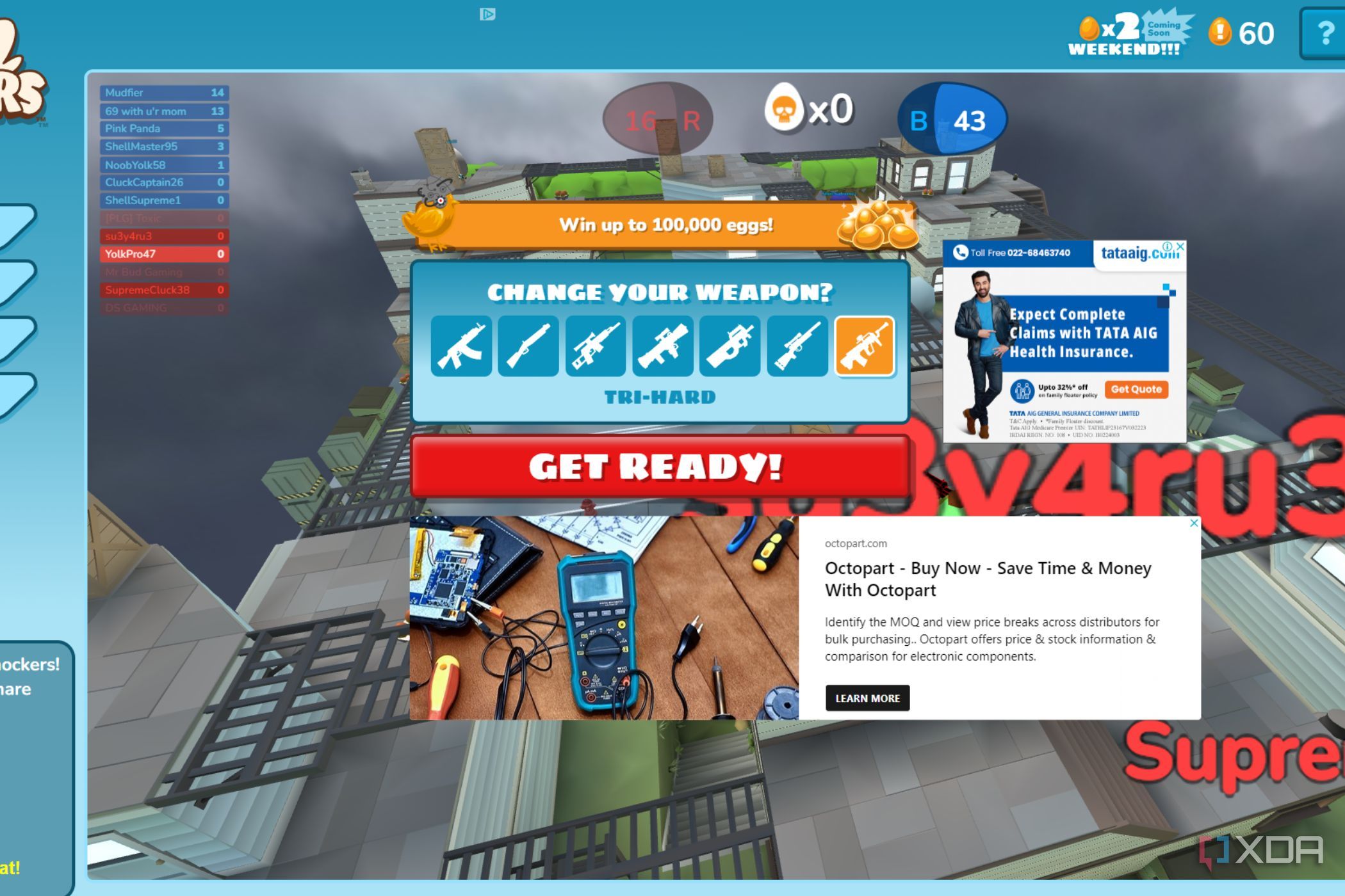 A screenshot showing the Shell Shockers main menu screen.