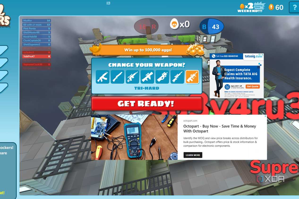 A screenshot showing the Shell Shockers main menu screen.