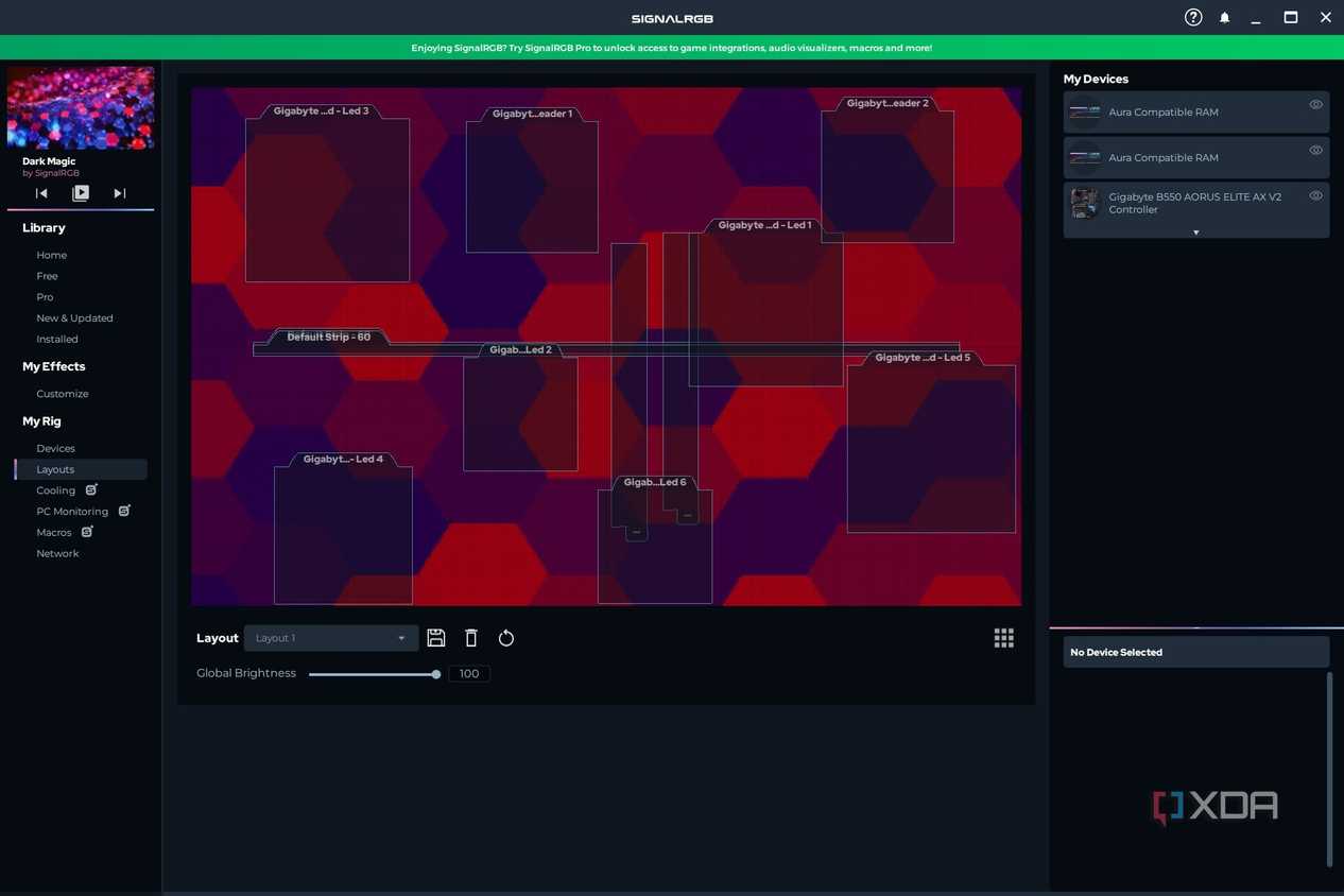 Screenshot of SignalRGB's customize device layout screen