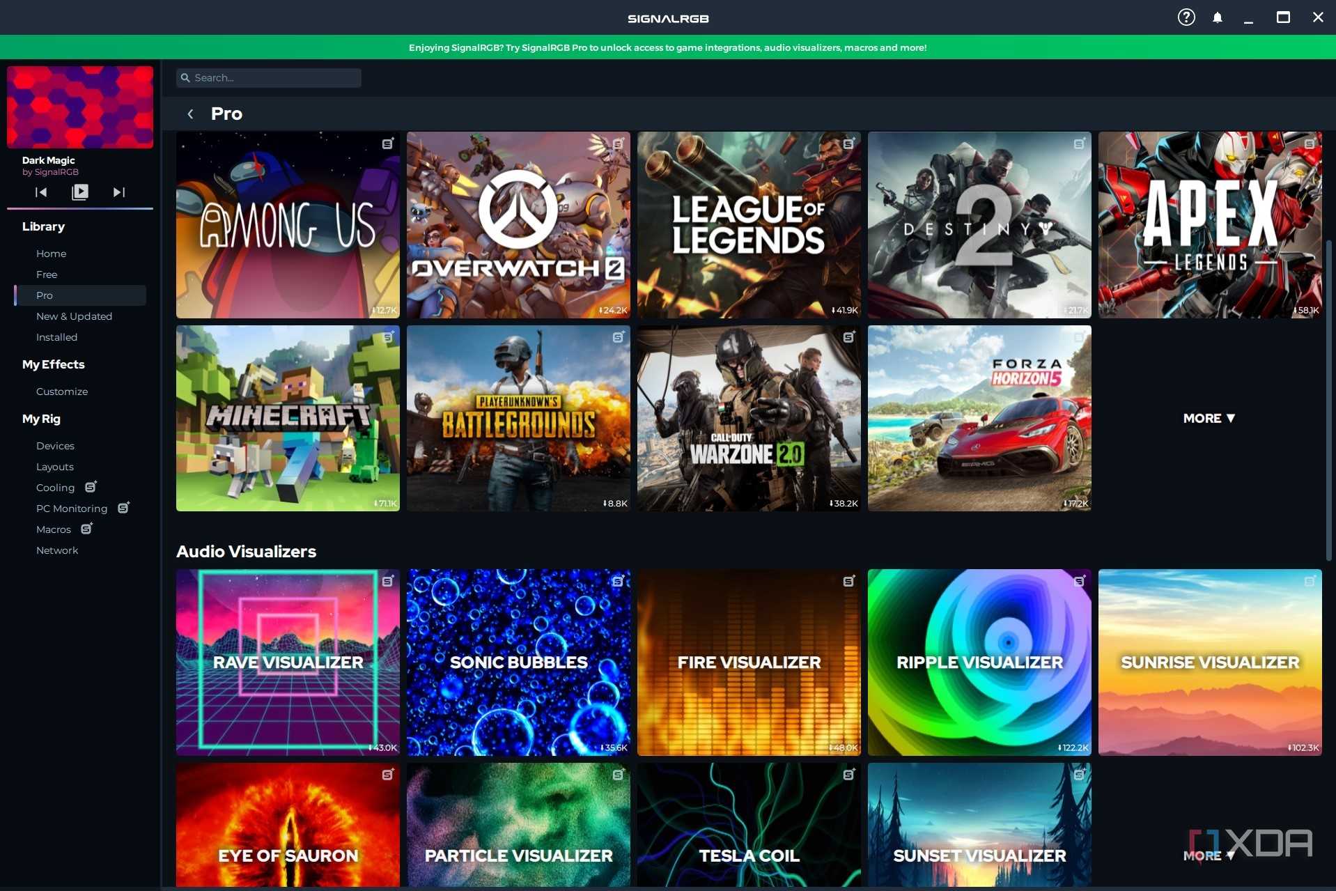 Screenshot of SignalRGB Pro effects