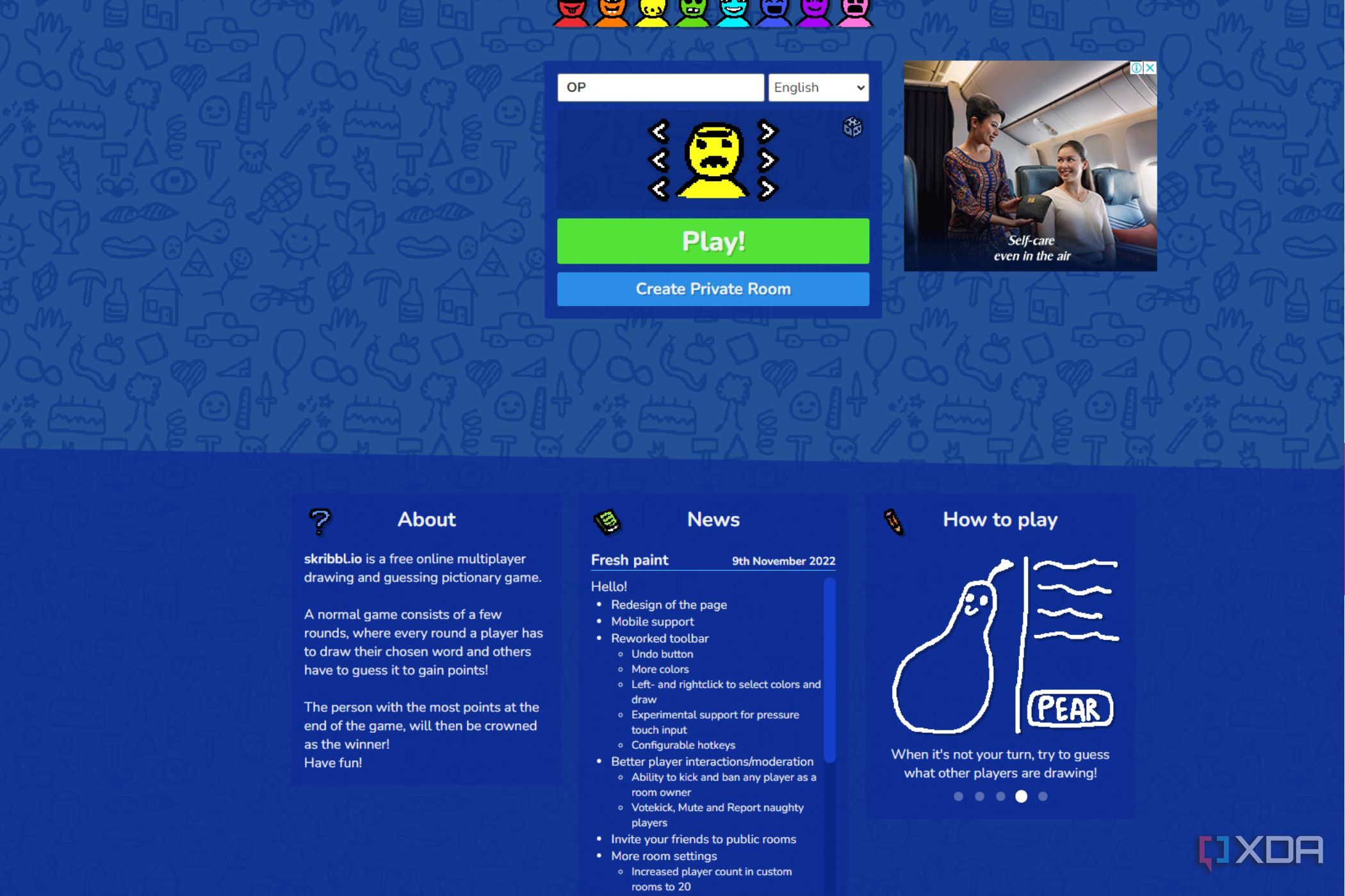 A screenshot showing the Skribbl.io footer menu.