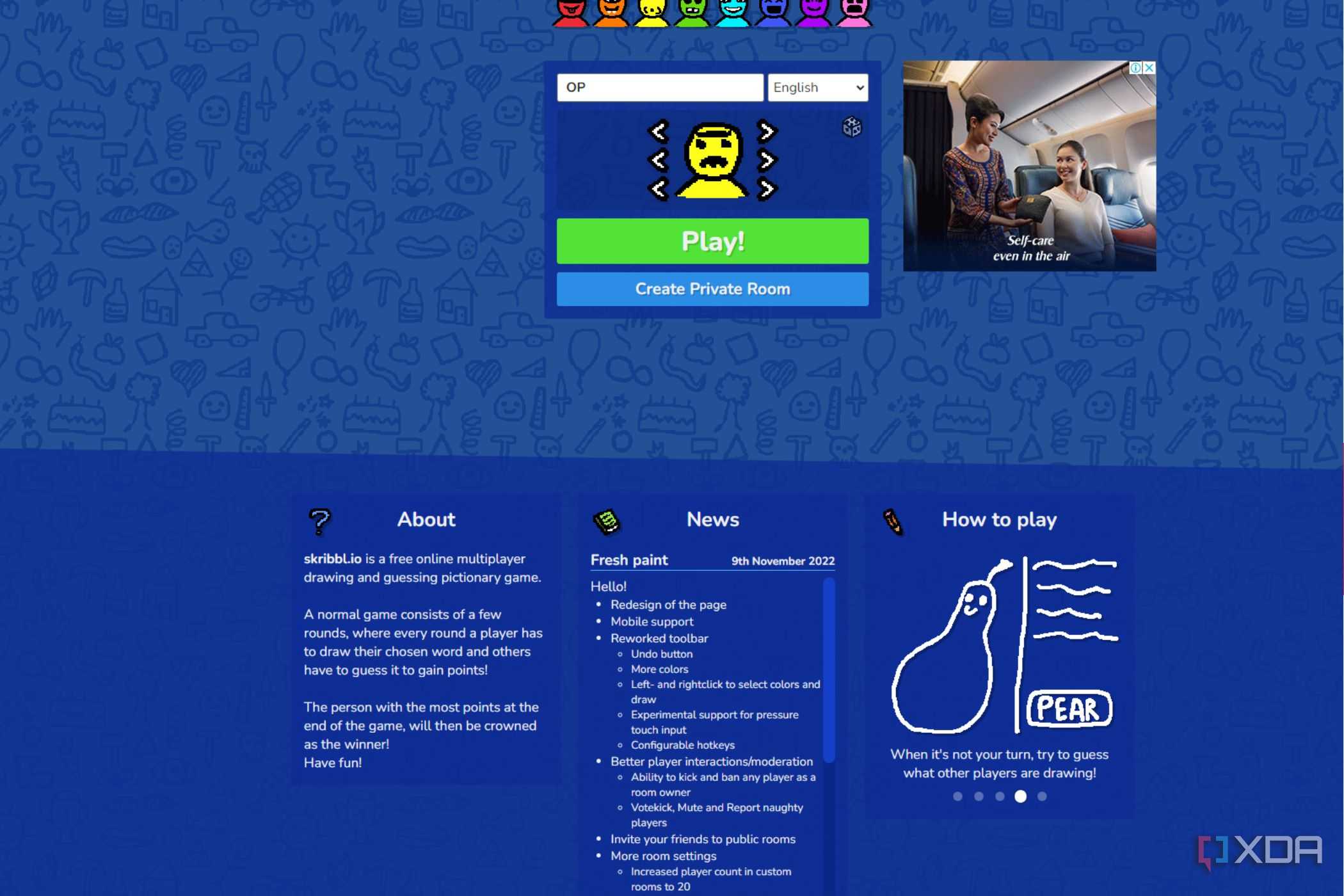 A screenshot showing the Skribbl.io footer menu.