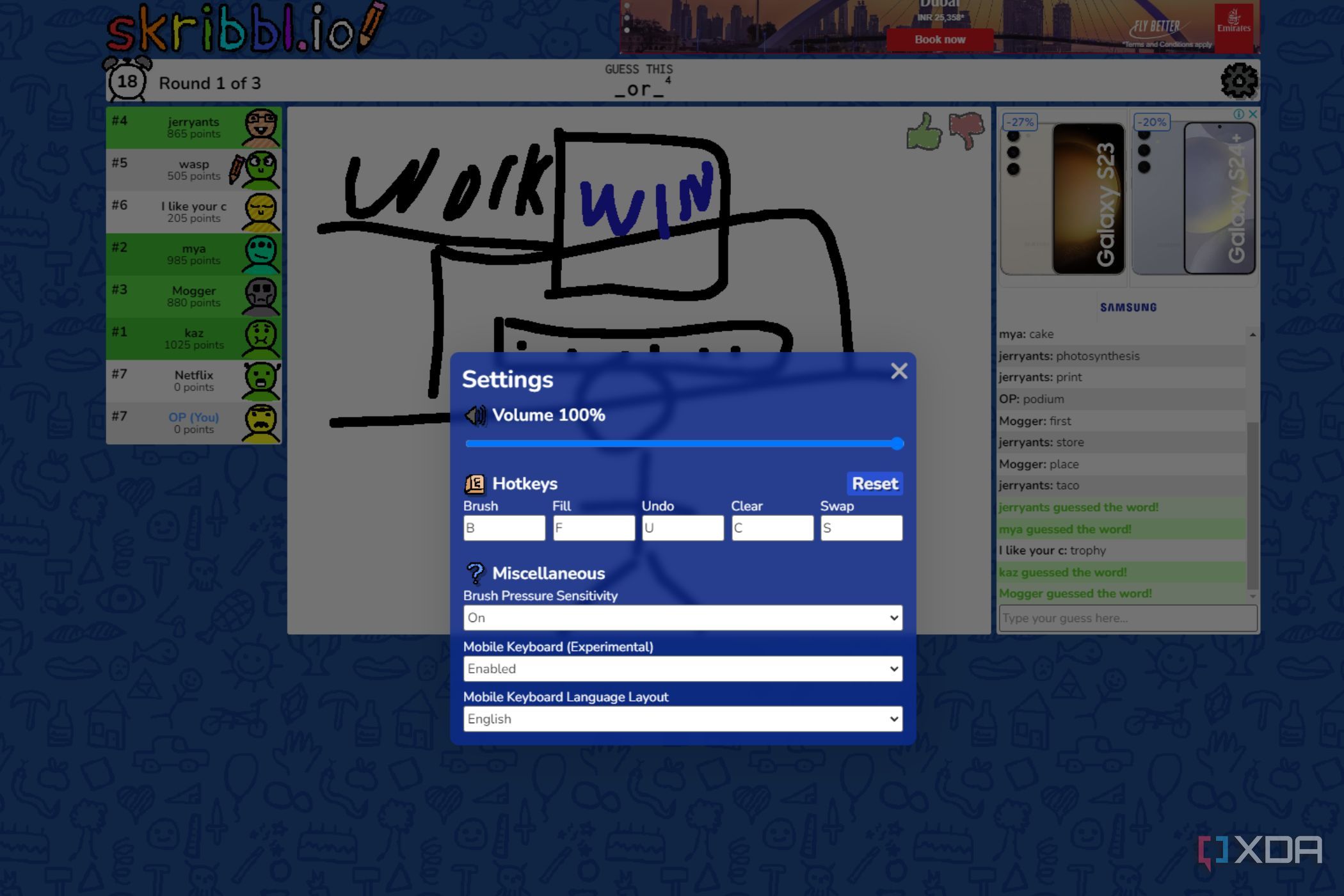 A screenshot showing the Skribbl.io settings page.