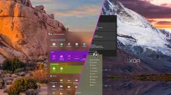 Two screenshots, one showing Start11 and the other showing StartAllBack