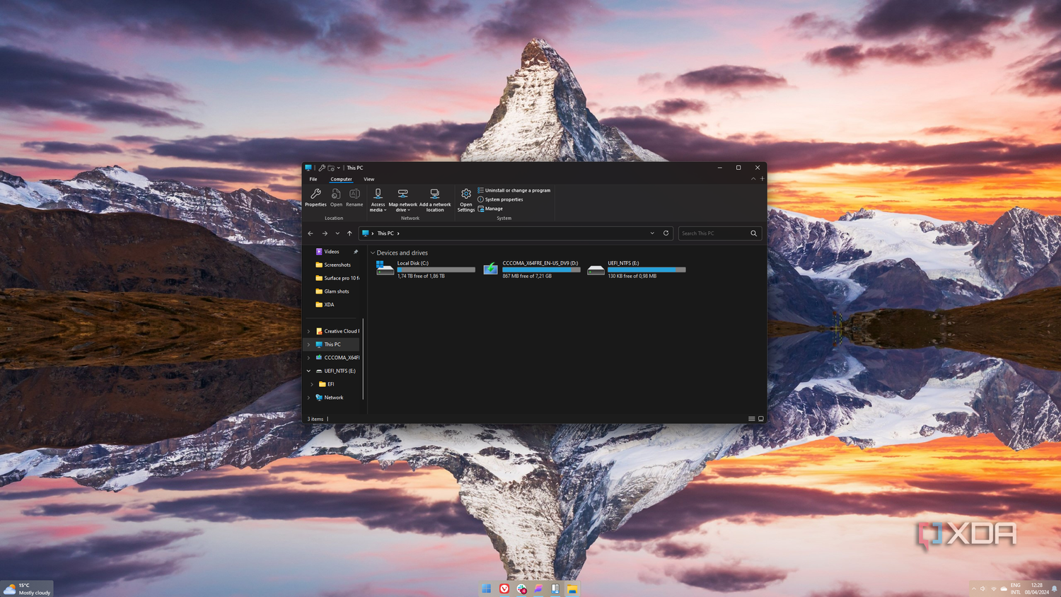 Screenshot of File Explorer in Windows 11 with a Windows 10-style ribbon menu