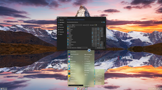 Screenshot of a Windows 11 desktop with StartAllBack Start menu showing a menu list for the Settings app