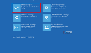 Screenshot of Windows Recovery advanced options with Startup repair highlighted
