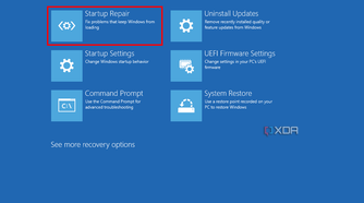 Screenshot of Windows Recovery advanced options with Startup repair highlighted