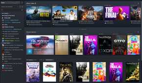 Screeshot of Steam library showing games and software
