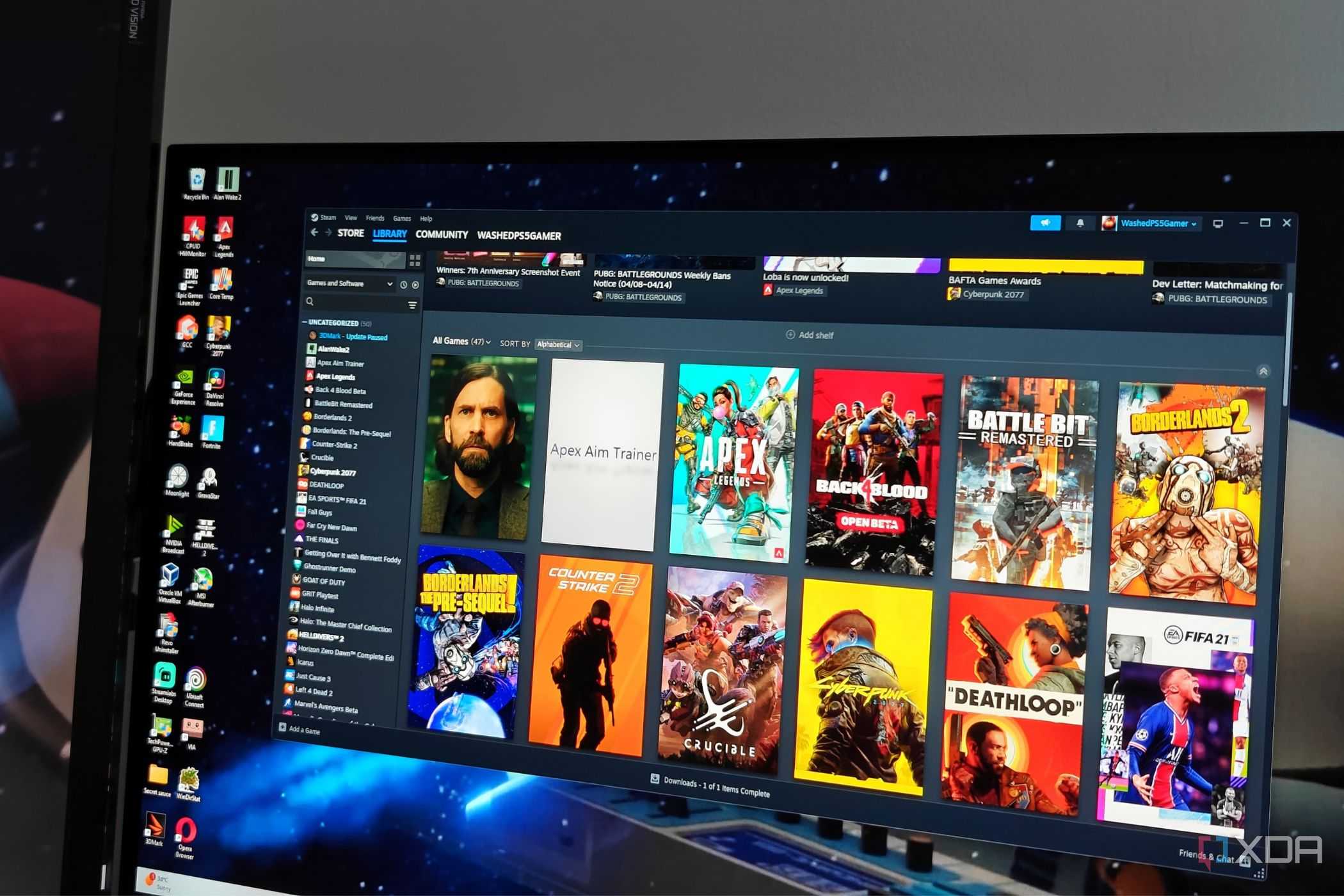 An image showing Steam client running on a gaming monitor.