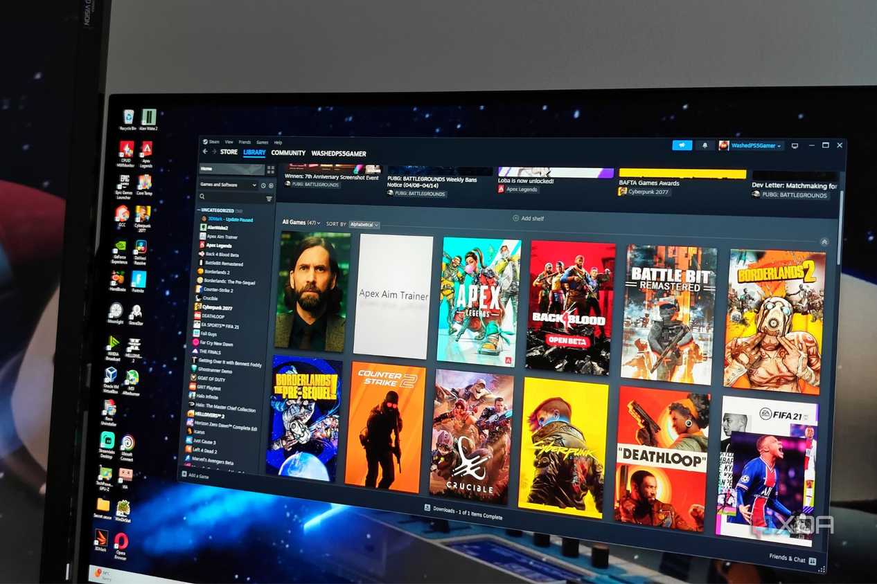 An image showing Steam client running on a gaming monitor.