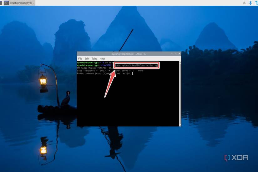 The command to launch the TEA5767 controller script