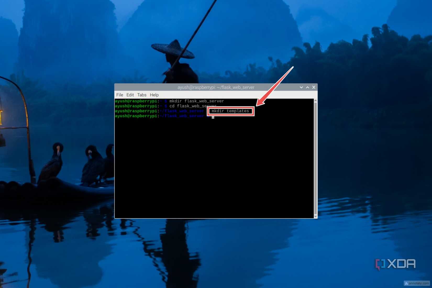 The mkdir command used to create a new folder called Templates
