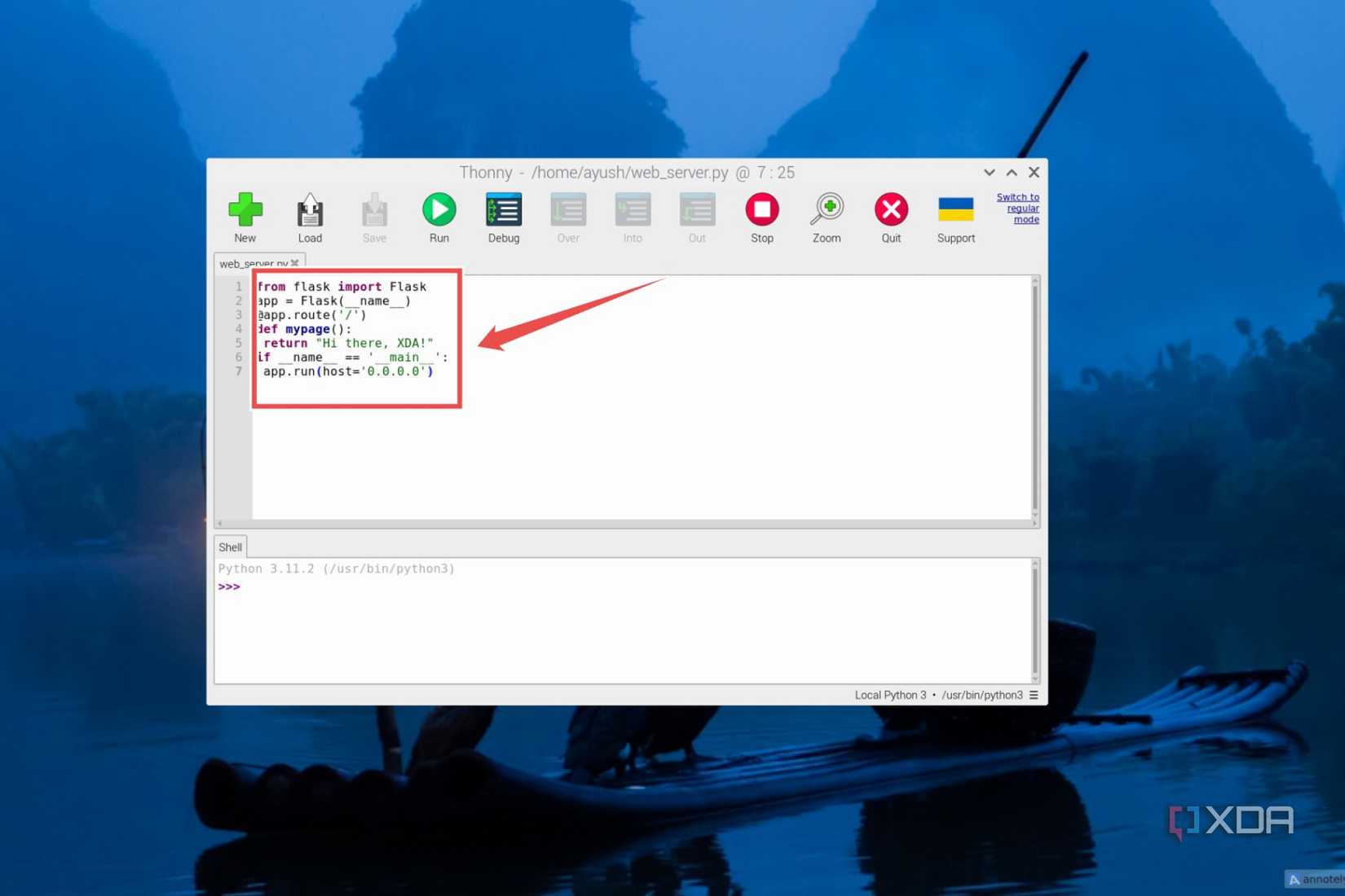 The Python script for a Flask-based web server