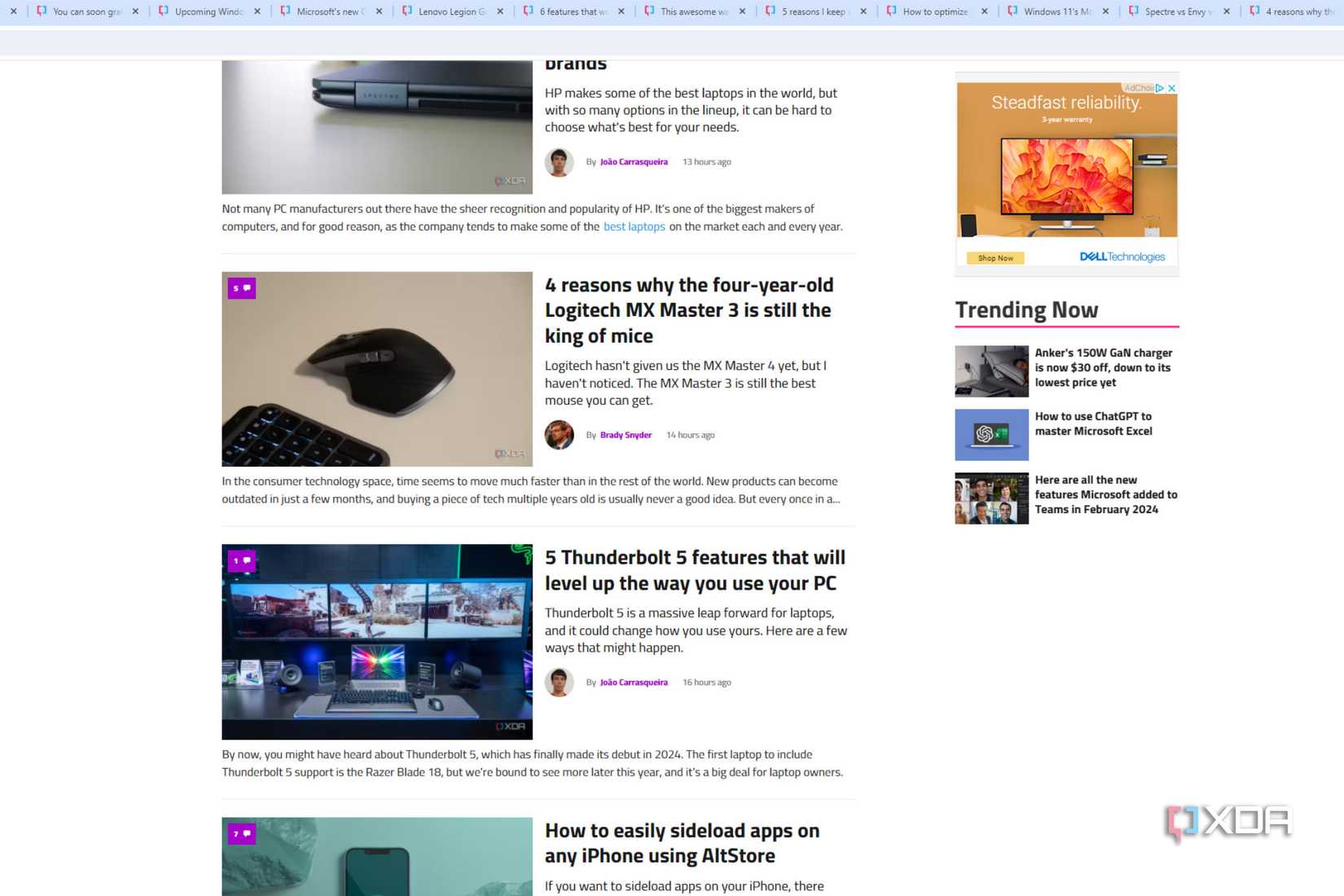 Multiple Google Chrome browser tabs open