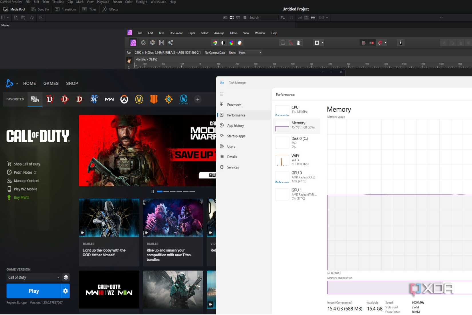 Multiple programs open in windows to show multitasking