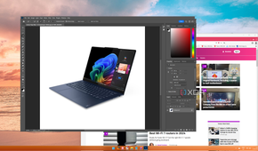 Screenshot of a two apps open that don't support a WindowBlinds theme. One of the apps is Photoshop, and the close button is invisible.