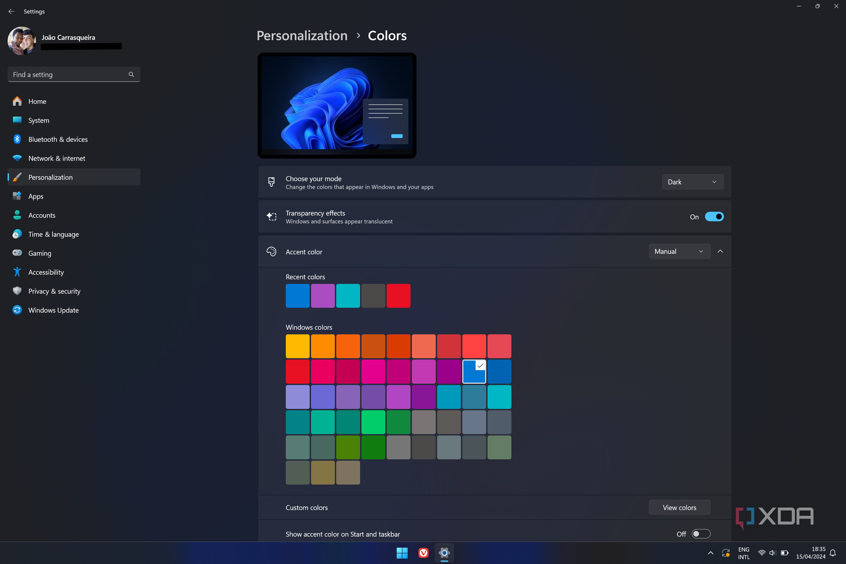 Screenshot of Windows 11 color settings
