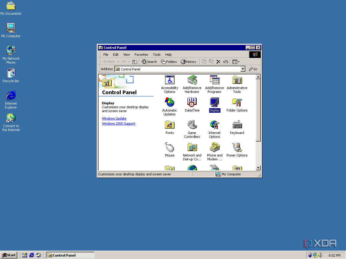 Screenshot of Control Panel in Windows 2000