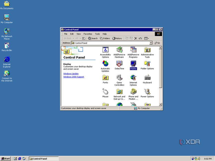 Screenshot of Control Panel in Windows 2000