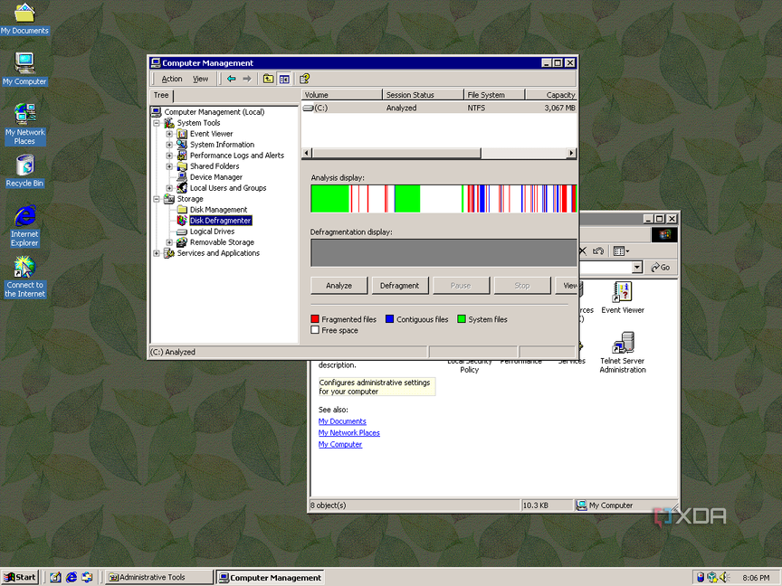 Screenshot of the disk defragmenter in Windows 2000