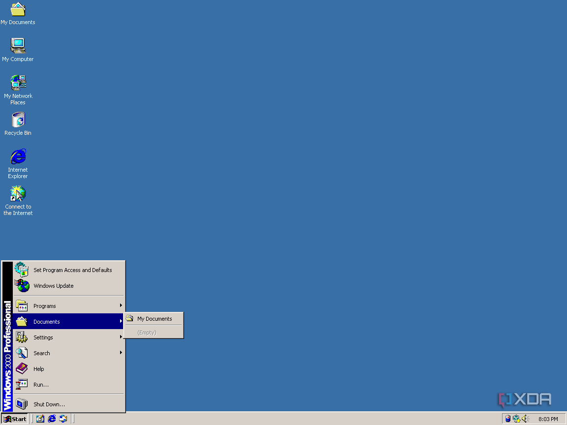 Screenshot of the Start menu in Windows 2000
